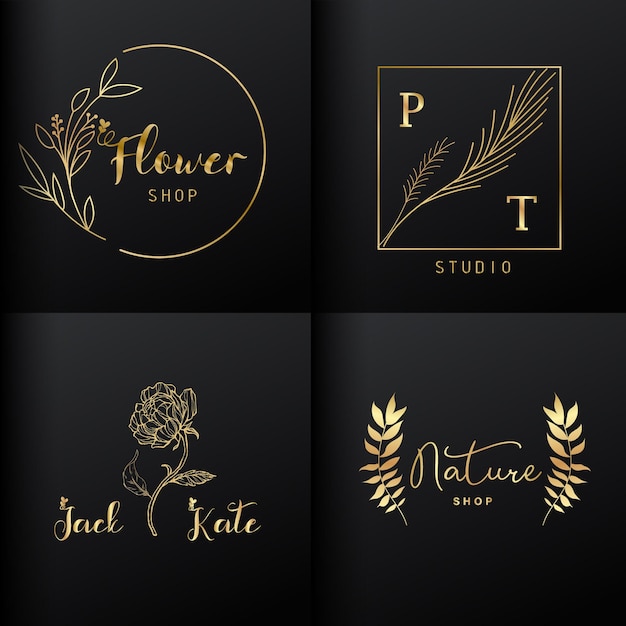 Nature avec fleur et feuilles Ensemble de logos .