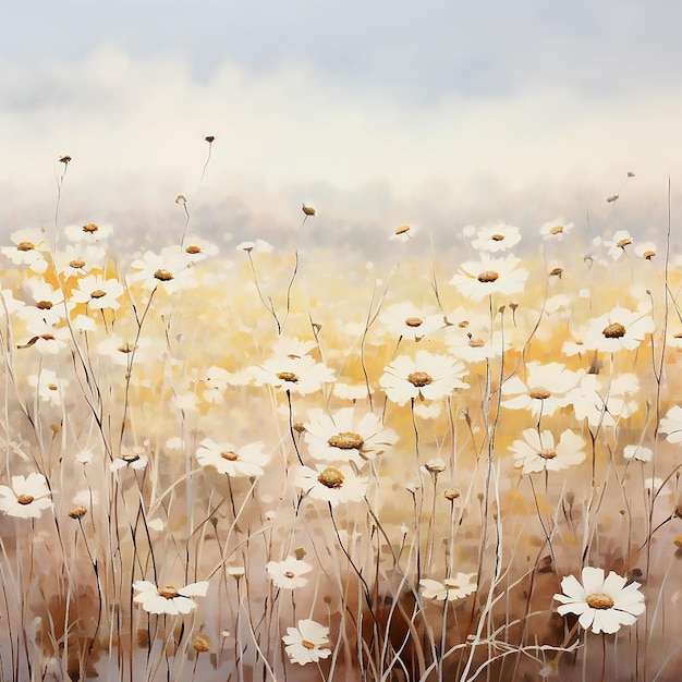 Vecteur nature fleurs prairies plantes arrière-plan champ fleurs d'été saison printanière herbe à fleurs blanches sauvages