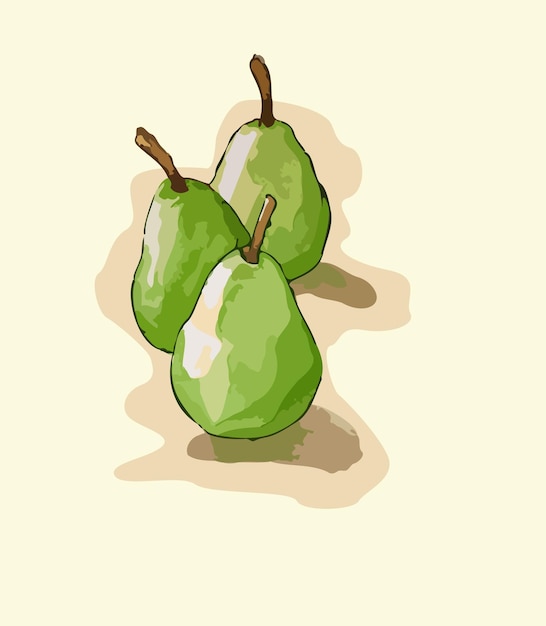 nature morte poires vertes dessinant avec des traits de peinture sur le mur