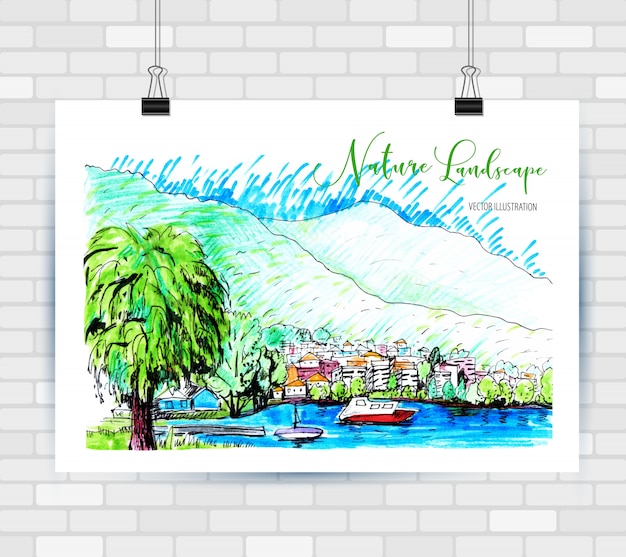 Nature paysages fait main style avec le navire