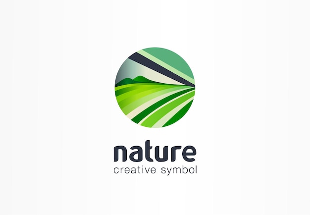 Vecteur nature symbole créatif champ bio plantation eco ferme concept abstrait logo d'entreprise agriculture cercle icône