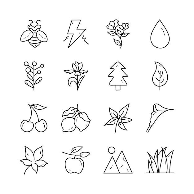 Nature vector contour main Draw icon set 5