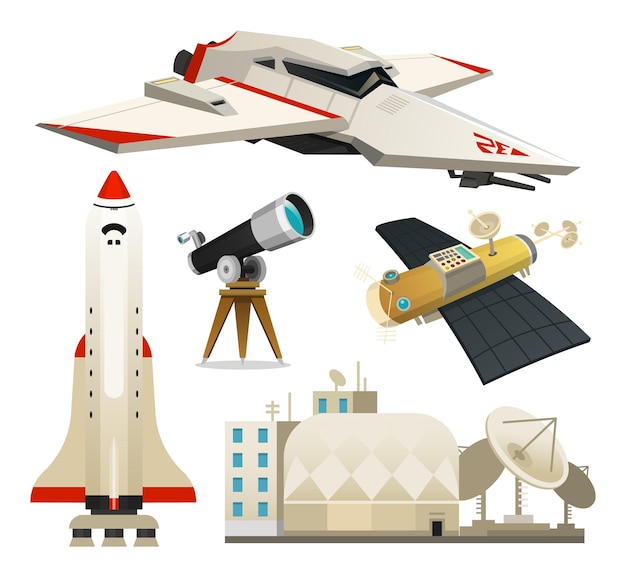 Navette spatiale radiotélescope pour la station de la colonie martienne sur l'exploration de l'astronaute de Mars lancement d'une fusée de navire volant vers le ciel