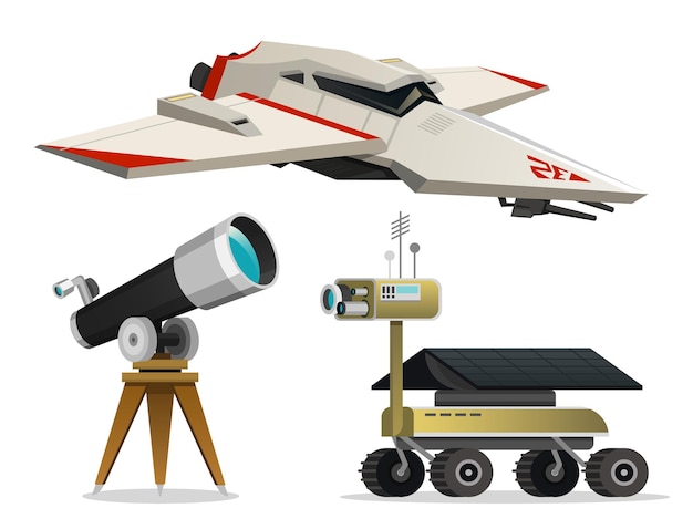 Vecteur navette spatiale radiotélescope pour la station de la colonie martienne sur l'exploration de l'astronaute de mars lancement d'une fusée de navire volant vers le ciel