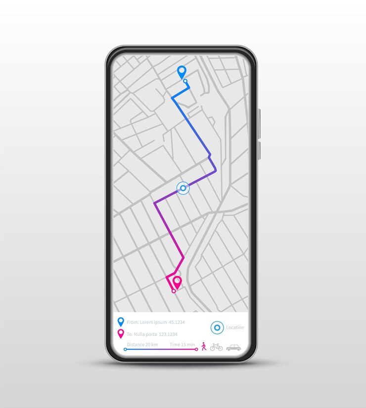 Navigation mobile. Navigateur GPS, application de carte d'itinéraire.