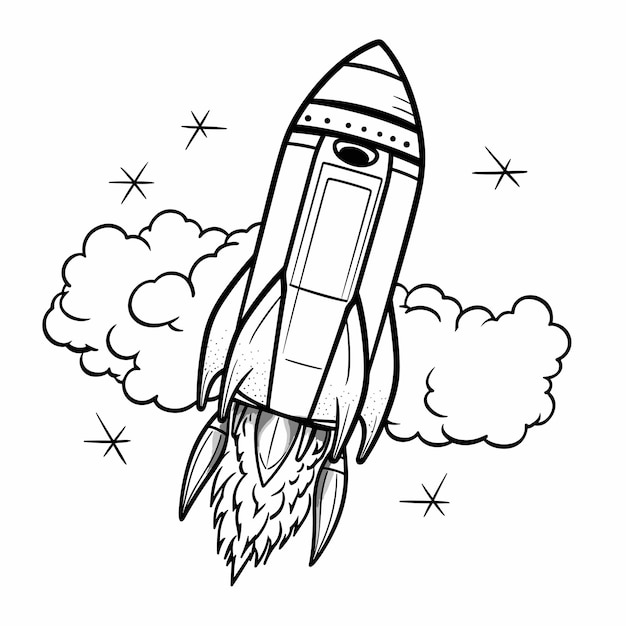 Vecteur navire-fusée isolé coloriage pour enfants navire-fusée avec des étoiles déjeuner dans l'espace