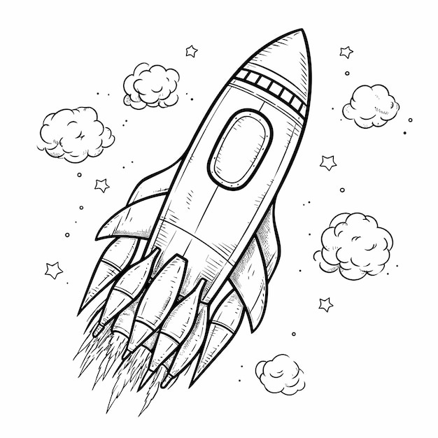 Navire-fusée Isolé Coloriage Pour Enfants Navire-fusée Avec Des étoiles Déjeuner Dans L'espace