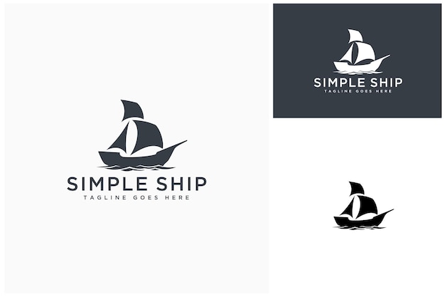 Vecteur navire à voile simple sur l'océan silhouette vague de mer avec bateau pour le transport à voile ou logo nautique