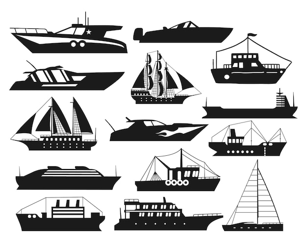 Vecteur navires de mer bateau de pêche isolé vecteurs silhouettes