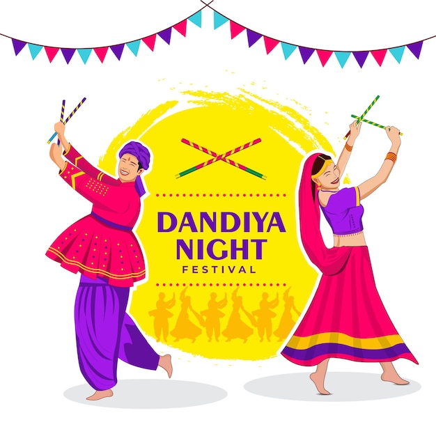 Navratri couple garba nuit illustration vectorielle