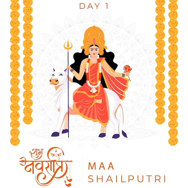 Navratri Day Maa Shailputri Illustrateur vectoriel Devi Shailputri Artwork Navratri Social Media Banner