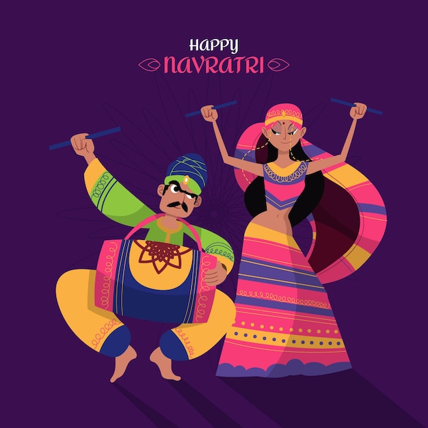 Navratri - Illustration De Danseurs Dandiya