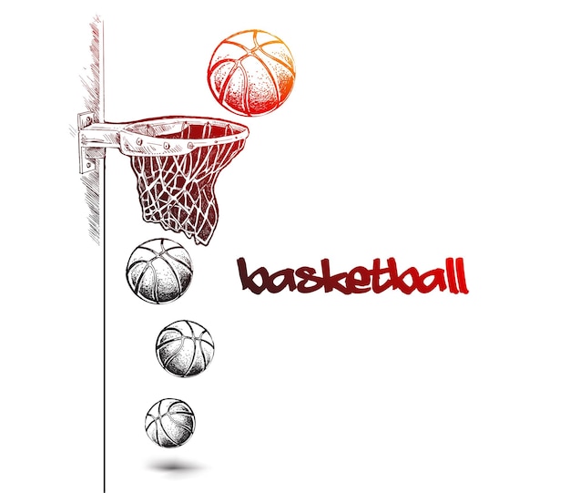 Ne Manquez Pas Le Panier De Basket-ball Cible Tiré Cerceau Jeu Hand Drawn Sketch Vector Illustration