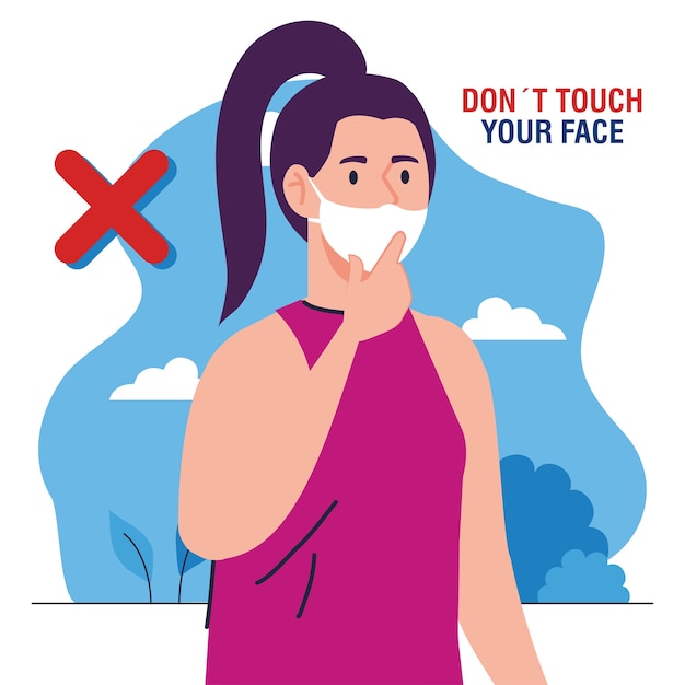 Ne touchez pas votre visage, femme portant un masque facial