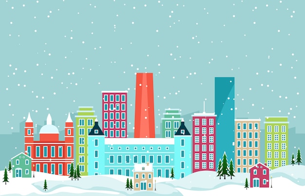 Neige D'hiver à Madrid Cityscape Skyline Landmark Building Illustration