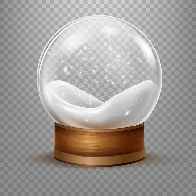 Vecteur neige à l'intérieur de la boule boule de neige réaliste boule à neige de noël base de dôme de verre cristal magique enneigé 3d sphère hiver bulle cadeau de noël souvenir isolé forme jouet vecteur bien rangé