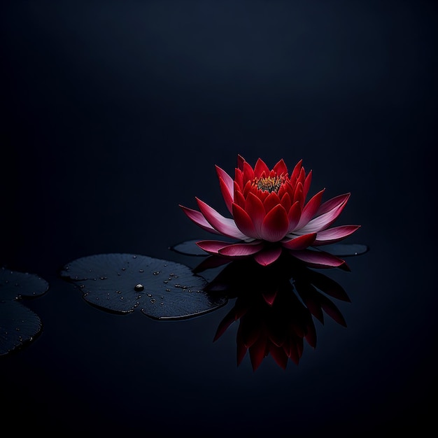 Un nénuphar de lotus rouge vif qui fleurit gracieusement sur le calme AI_Generated