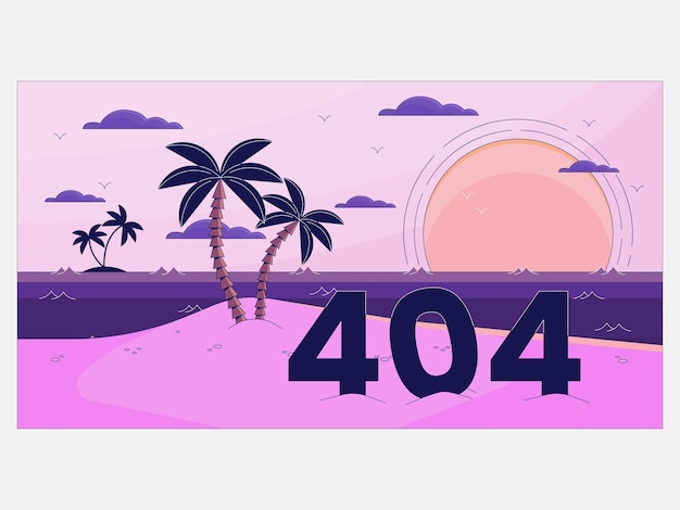 Vecteur neon aesthetic illustration pack bay paradise erreur 404 l'illustration est fournie avec des illustrations.