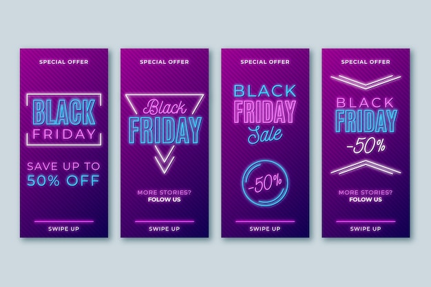 Vecteur néon black friday instagram stories