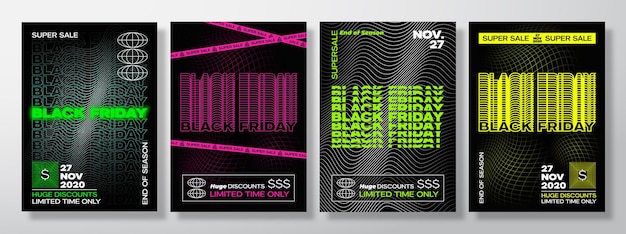 Neon Black Friday Typographie Bannières Affiches Ou écorcheurs Collection De Modèles Créatif Synth Wave Gri ...