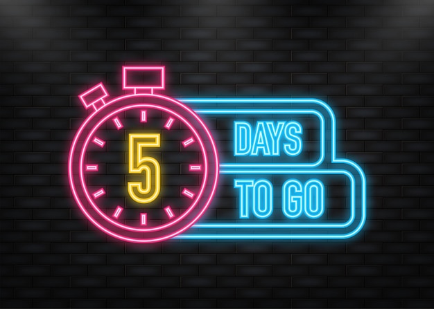 Neon Icon 5 Days to go affiche dans un style plat Illustration vectorielle pour n'importe quel usage