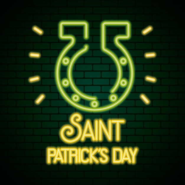 Néon De Jour De Saint Patrick Avec Illustration De Fer à Cheval