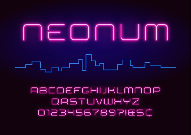 Néon Lumière Alphabet, Police Futuriste Rougeoyante Supplémentaire Réaliste.