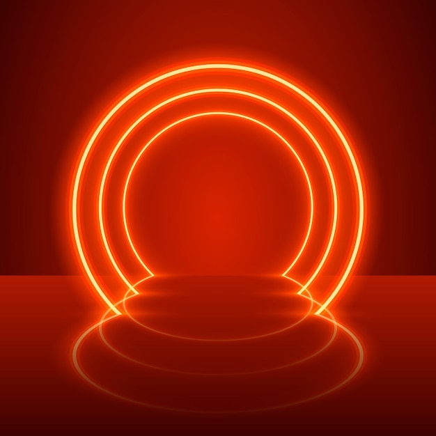 Neon Show Podium Lumineux Fond Rouge. Illustration Vectorielle