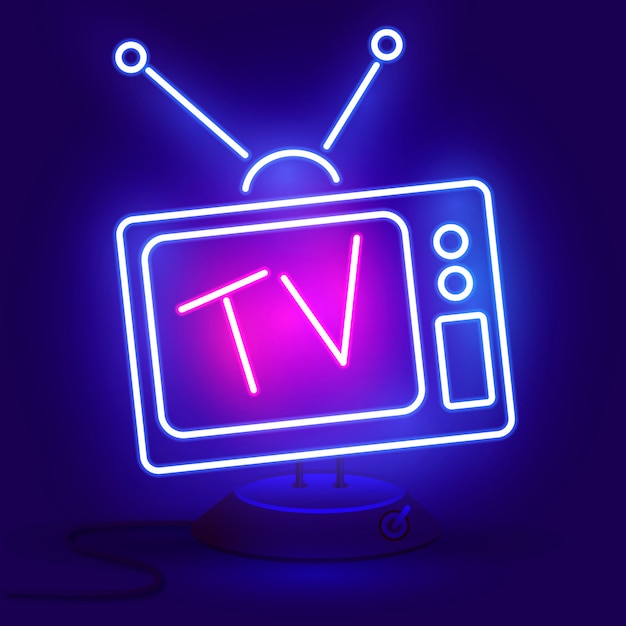 Neon Tv Icon Blue
