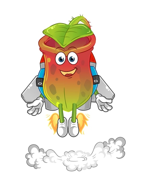 Nepenthes Avec Mascotte Jetpack. Vecteur De Dessin Animé