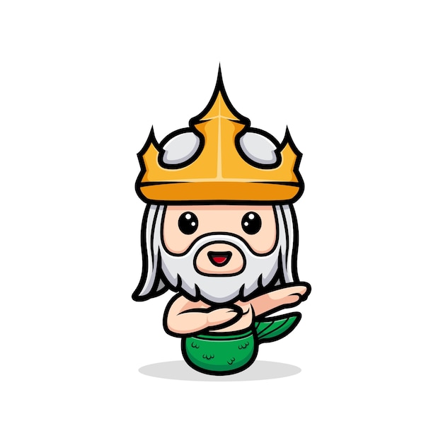 Neptune mignon tamponnant avec un sentiment de bonheur, mascotte du roi de l'océan