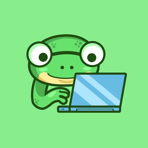 Nerd Frog Travaille Sur L'ordinateur Portable