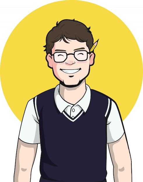 Vecteur nerd writer guy mascot - souriant