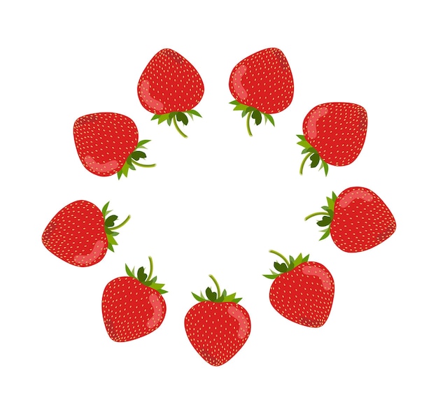 Neuf fraises Baies d'été sucrées cadre rouge et vert isolé sur fond blanc