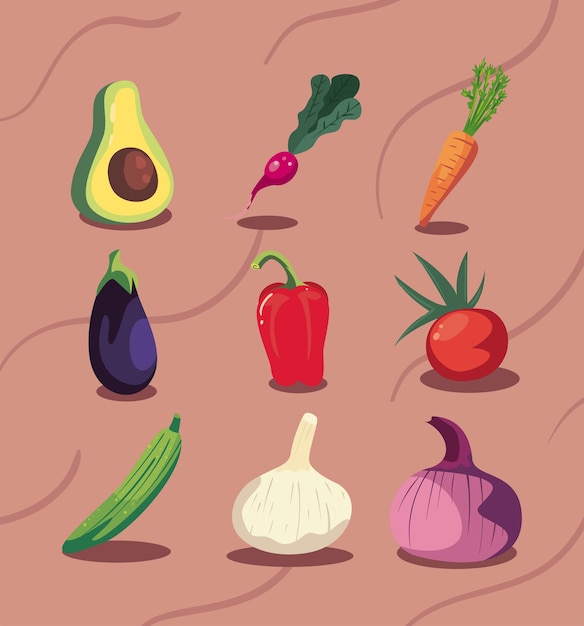 Neuf icônes de légumes
