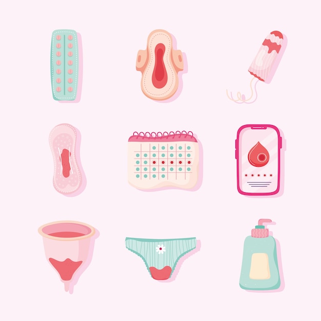 Neuf icônes de période de menstruation