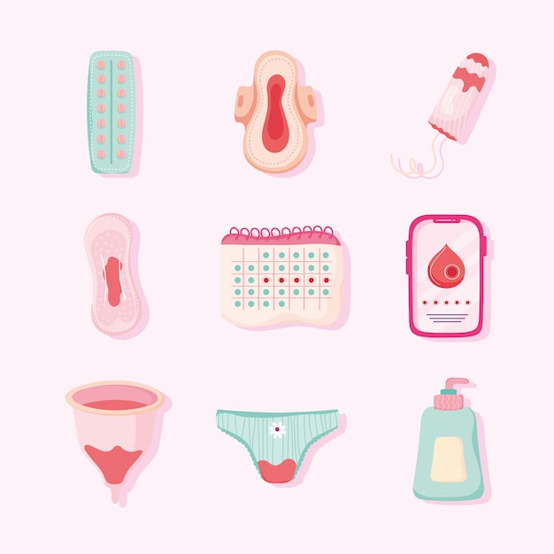 Neuf Icônes De Période De Menstruation