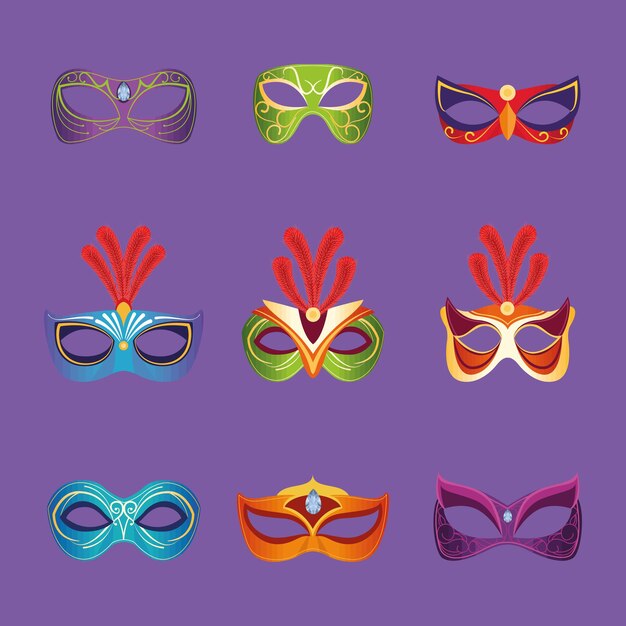 Neuf masques du mardi gras