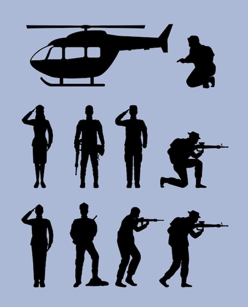 Neuf Silhouettes D'escouade Militaire