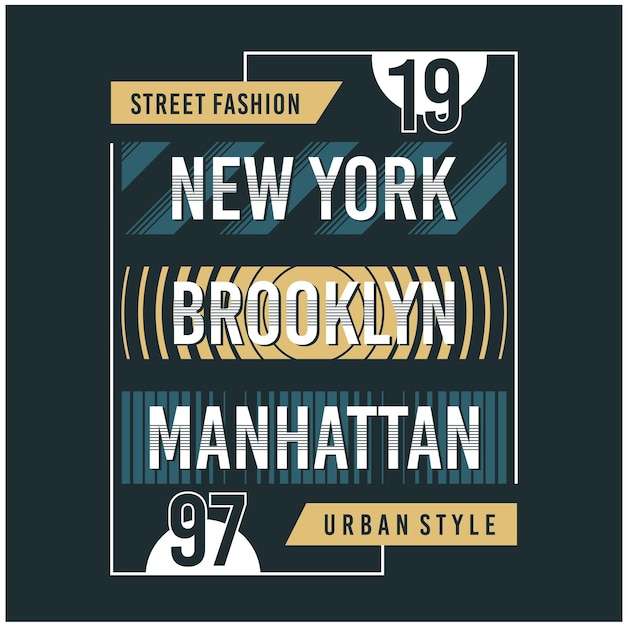 New York Brooklyn Manhattan Typographie Tshirt Design Premium Vector Illustration