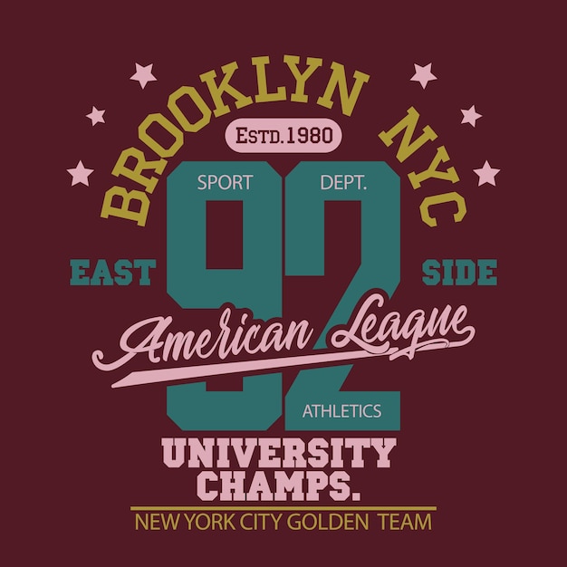 Vecteur new york brooklyn sport porter typographie emblème t-shirt timbre graphiques tee imprimer conception de vêtements de sport