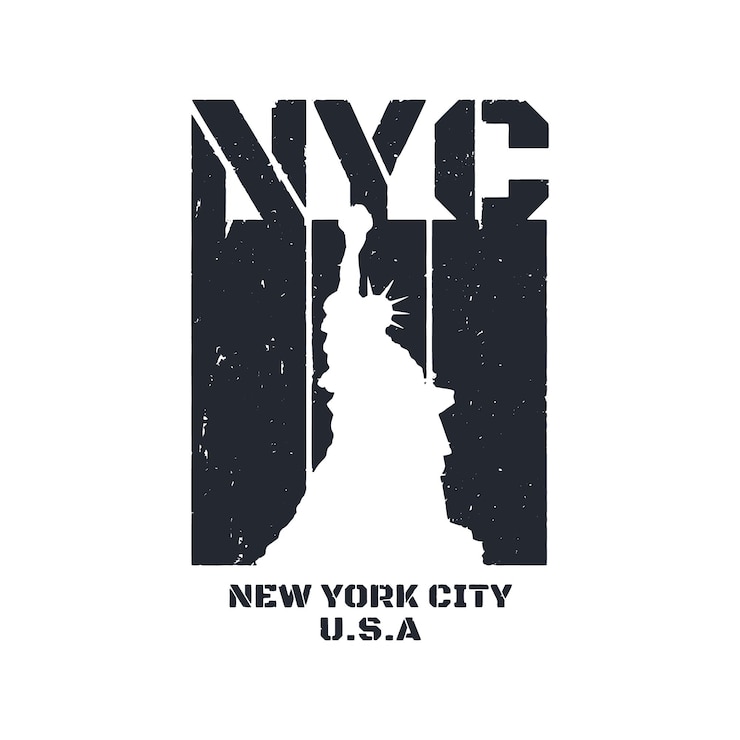 Vecteur new york city new york forme de texte design grunge illustration vectorielle concept de conception de la statue de la liberté