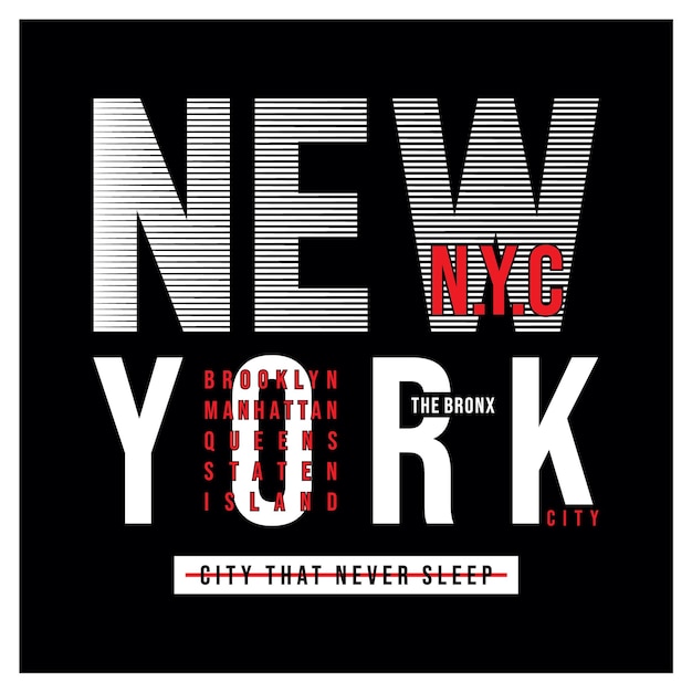 New York City Typographie T-shirt Imprimé Illustration Vectorielle