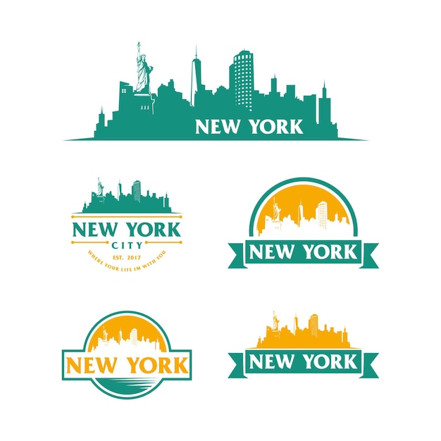 New York Logo Skyline Et Points De Repère Silhouette Vecteur