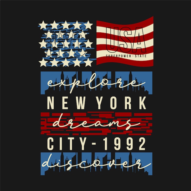 New York Rêves Avec Conception De T-shirt Graphique Drapeau Usa