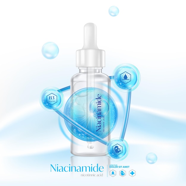 Vecteur niacinamide niacin sérum à l'acide nicotinique soins de la peau cosmétique