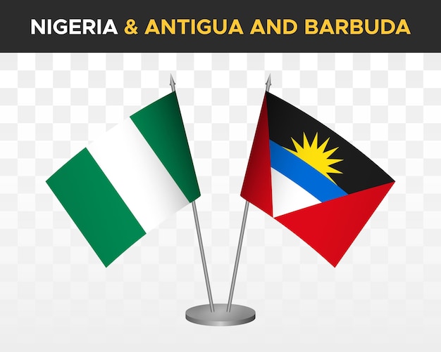 Nigeria vs antigua barbuda drapeaux de bureau mockup isolé 3d vector illustration drapeaux de table