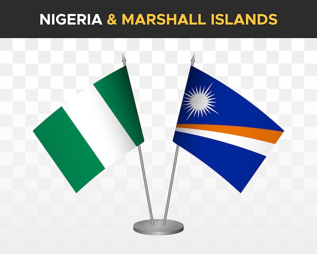 Nigéria vs îles marshall drapeaux de bureau maquette isolé 3d drapeaux de table d'illustration vectorielle