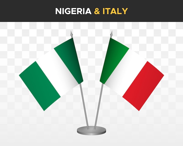 Nigéria Vs Italie Drapeaux De Bureau Mockup Isolé 3d Vector Illustration Drapeaux De Table