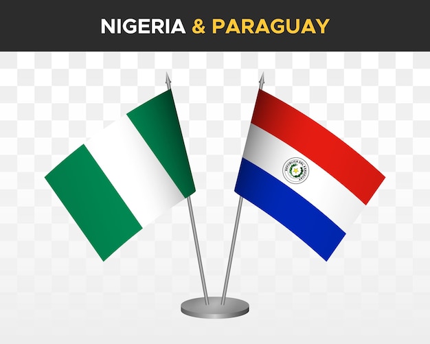 Nigéria Vs Paraguay Drapeaux De Bureau Maquette Isolé 3d Drapeaux De Table D'illustration Vectorielle